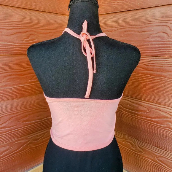NWT Isaac Morris Women's USA Flag Graphic Halter Cropped Top Coral Pink XS - Picture 12 of 12